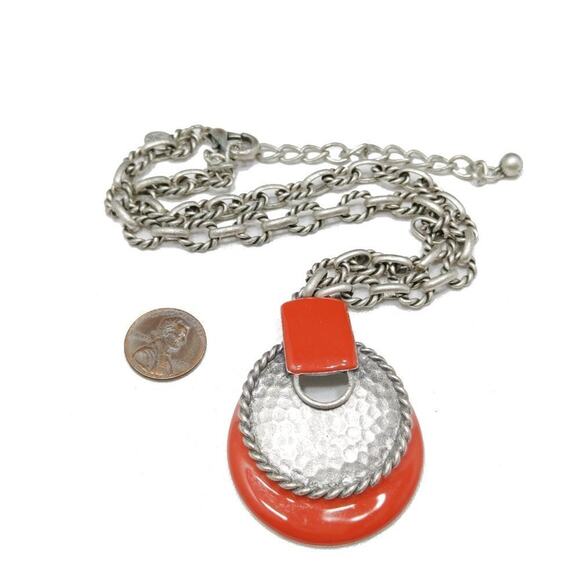 Chico's Red Enamel & Silver Tone Pendant Necklace, 20 Inches - Picture 8 of 11